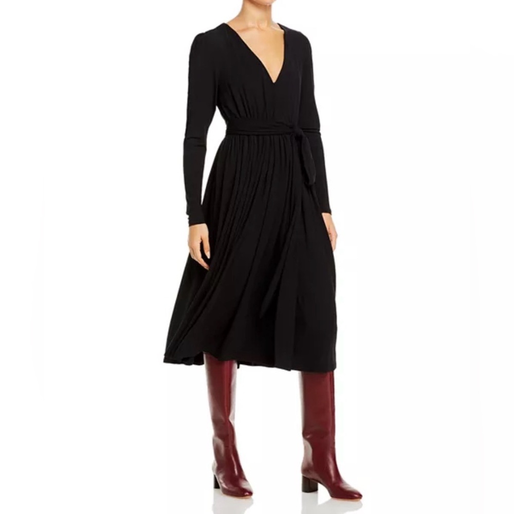 Rebecca Taylor V Neck Modal Belted Midi Dress Black Size XS